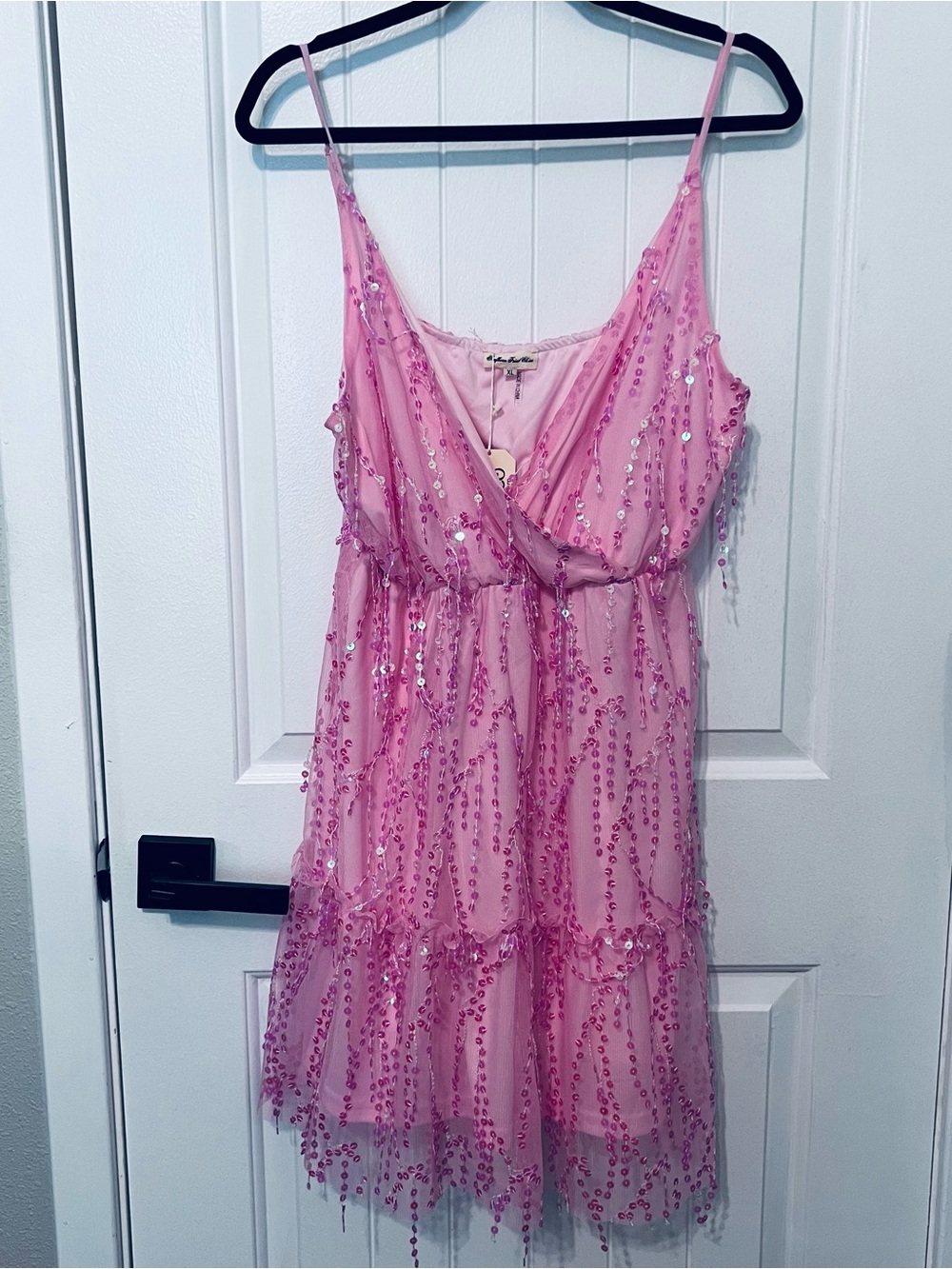 Southern FriedChics Pink Sequin Tulle Slip Dress - XL